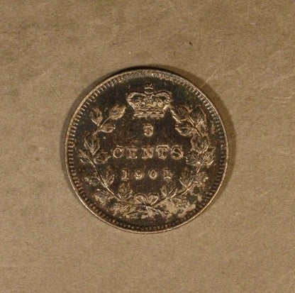 1901 Canada 5 Cents Silver Circulated Nice Toned      