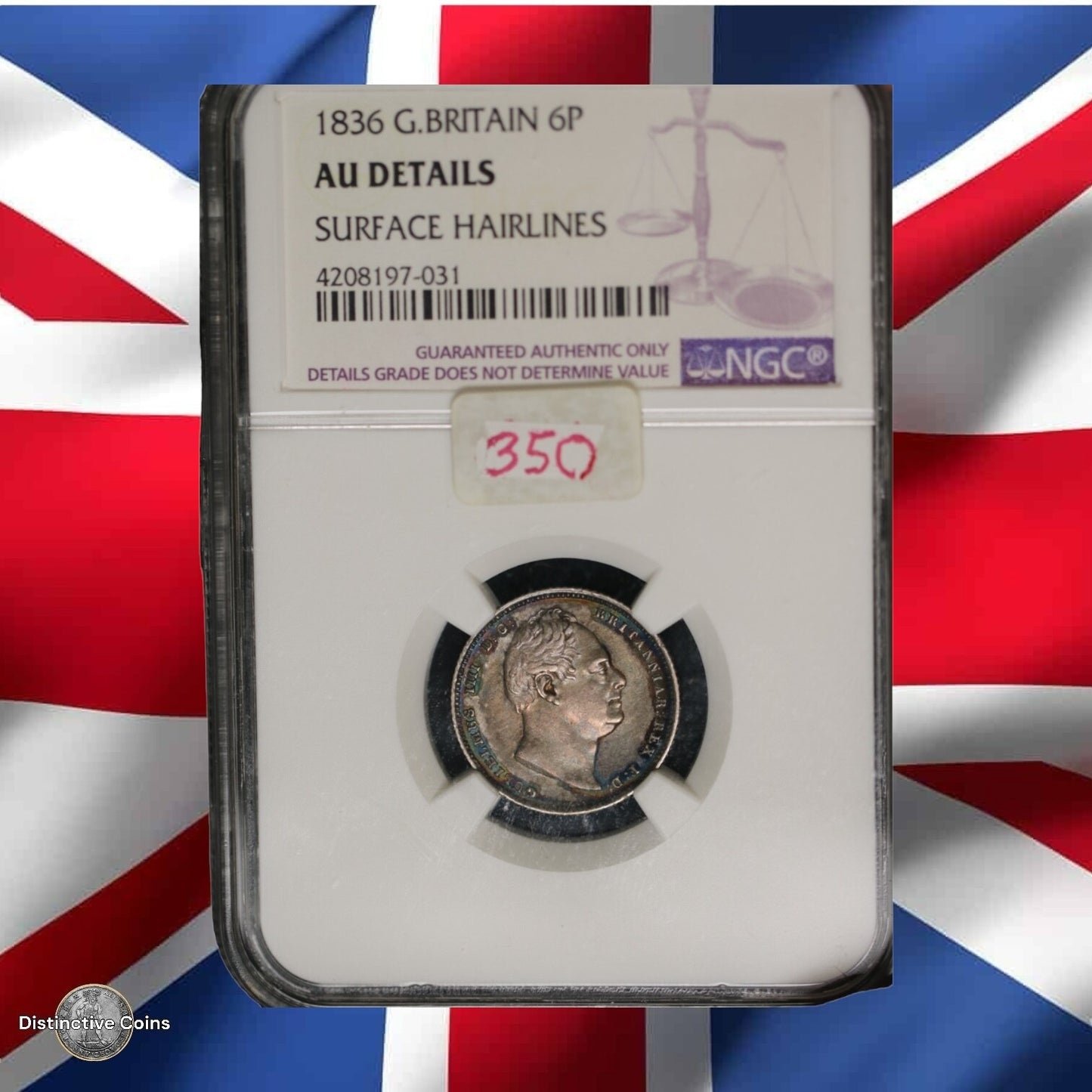 Great Britain 1836 6 Pence NGC AU Details Surface Hairlines