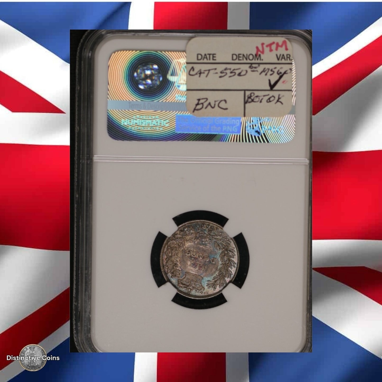 Great Britain 1866 6 Pence NGC AU58 Die Number