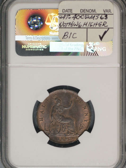 Great Britain 1887 1/2 Penny K-754 NGC MS64 BN
