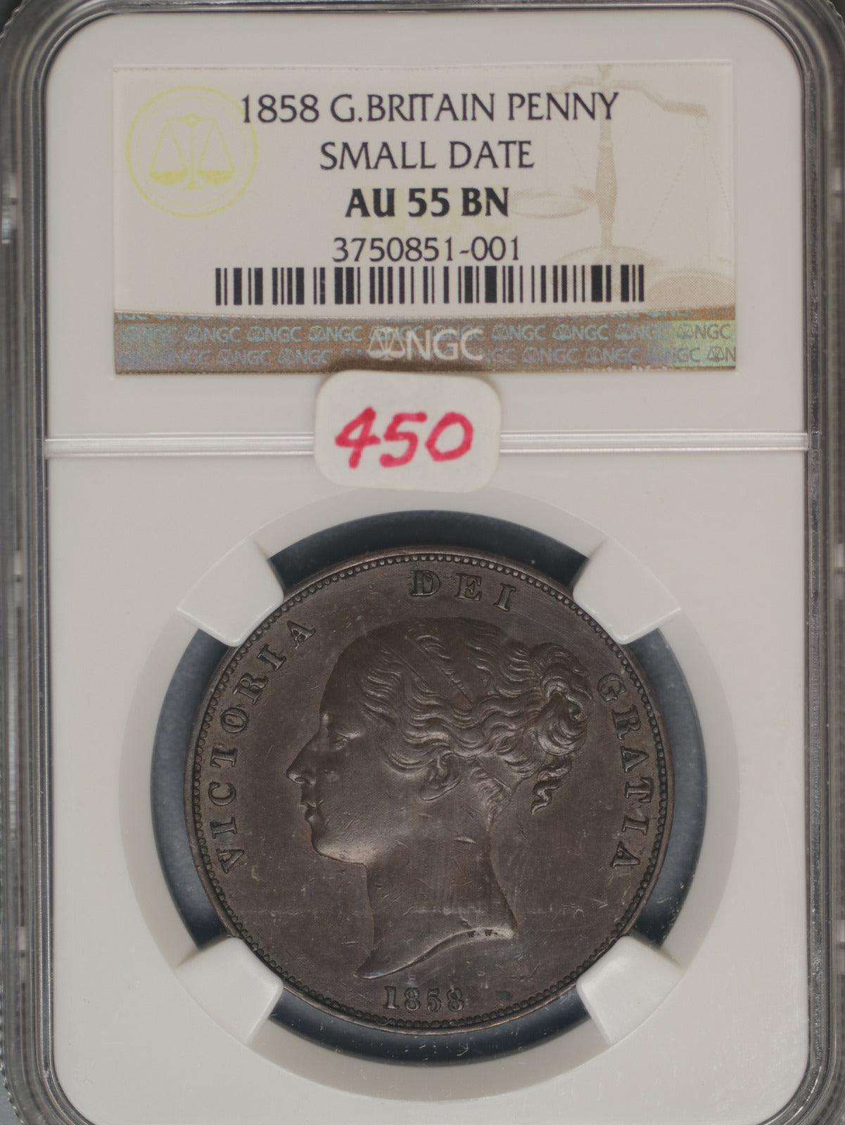 Great Britain 1858 Penny K-739 NGC AU55 BN SMALL DATE