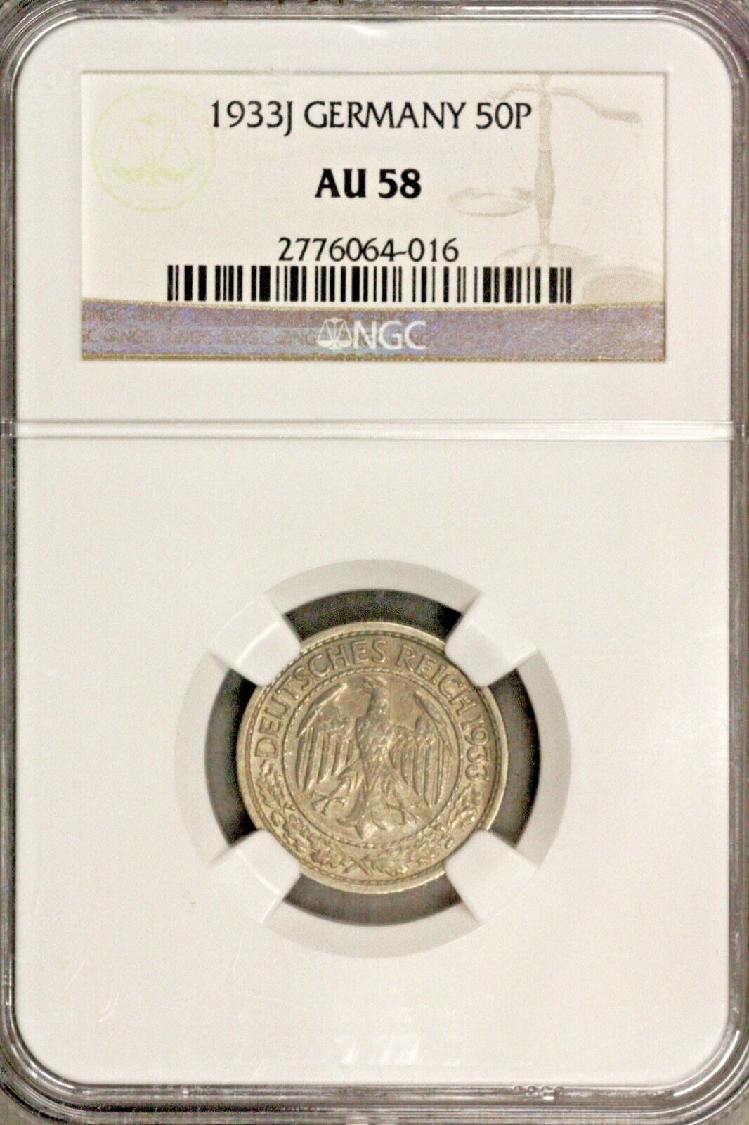 Germany 1933 S 50 Pfennig NGC AU 58 Scarce Date