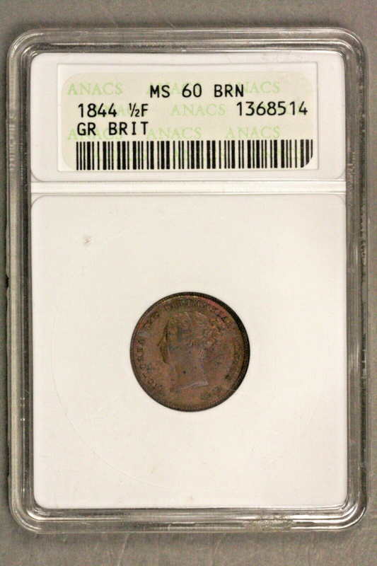 Great Britain 1844  1/2 Half Farthing Nice Coin  ANACS MS 60 