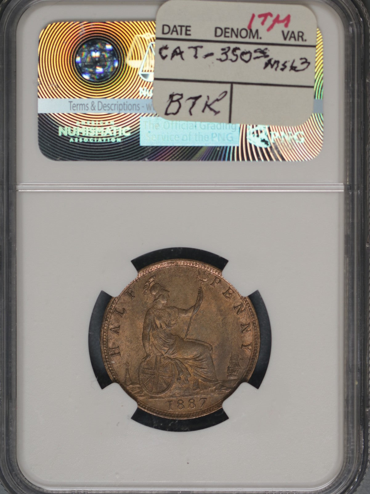 Great Britain 1887 1/2 Penny K-754 NGC MS64 RB