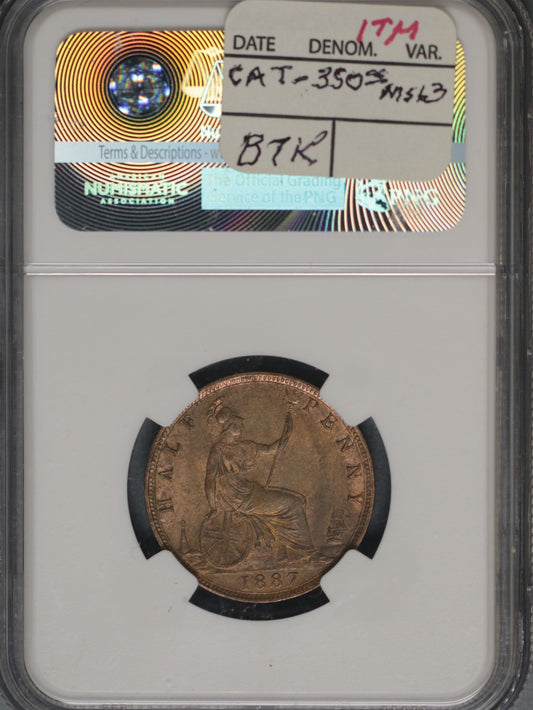 Great Britain 1887 1/2 Penny K-754 NGC MS64 RB
