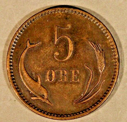 1894 Denmark 5 Ore NIce         