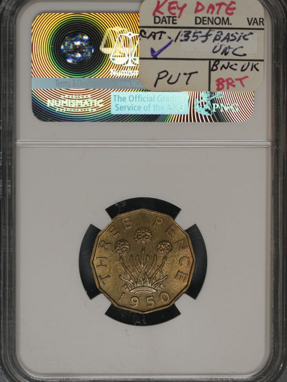 Great Britain 1950 3 Pence K-849 NGC MS64