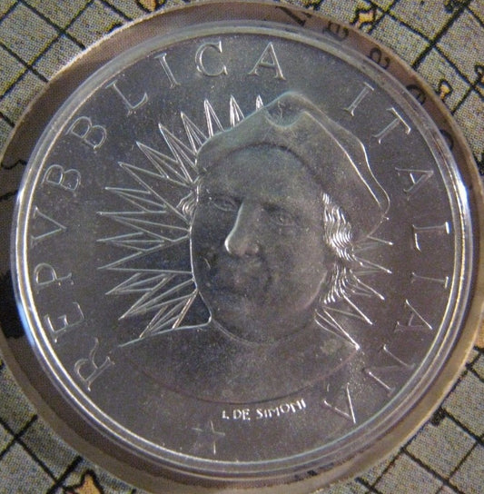 1991 Italy 500 Lire Discovery of America Silver in Holder