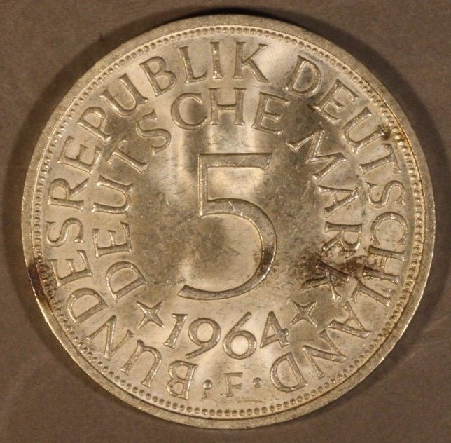 1964 F Germany Republic 5 Mark Silver BU        