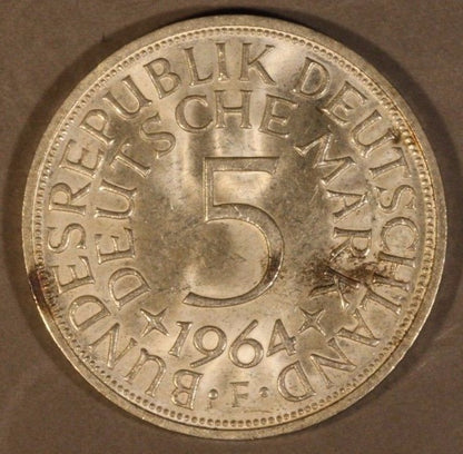 1964 F Germany Republic 5 Mark Silver BU        