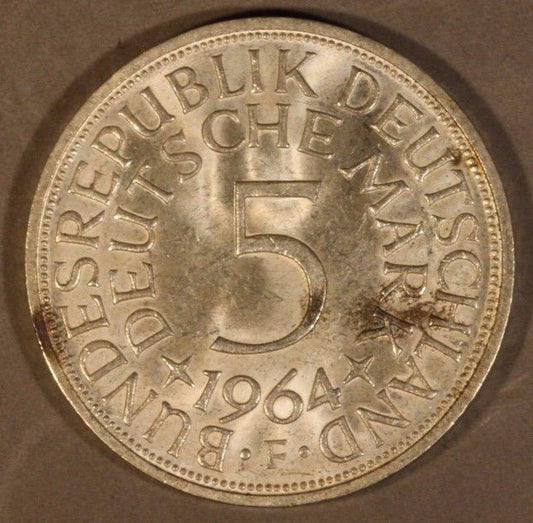 1964 F Germany Republic 5 Mark Silver BU        