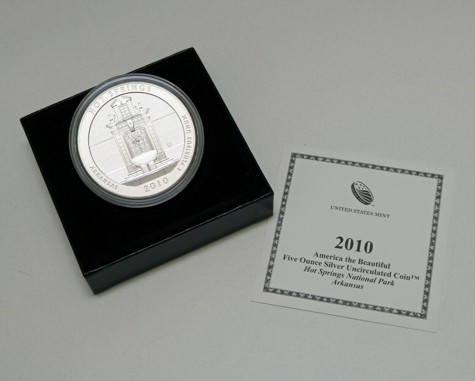 2010 ATB 5oz Silver Quarter Hot Springs Matte Finish w/ Box and COA  B416