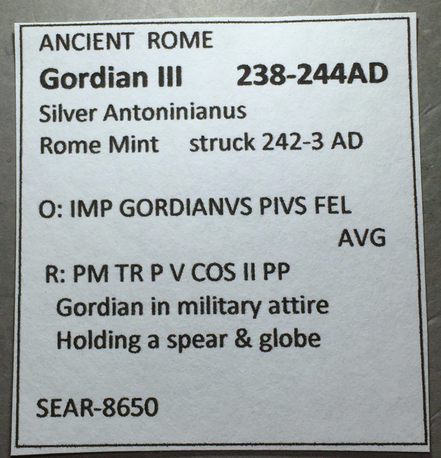 ANCIENT ROME Gordian III 238-244 AD SIlver Antoninianus Rome Mint   #A220