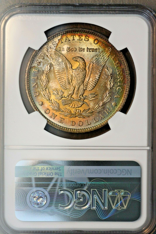 1896 Morgan Dollar NGC MS64 Amazing Fluorescent Rainbow Toning
