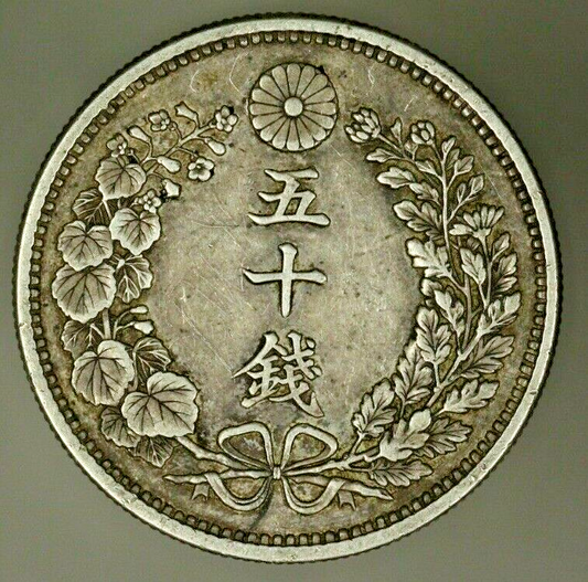 Japan Silver 10 Sen  Meiji-18 - 1885  Emperor Mutsuhito VF  Rare Date !!!  A2490