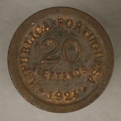 Portugal 1924 20 Centavos brown UNC