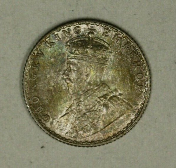British India Silver 1/4 Rupee 1928-B  Choice UNC some colorful toning A2308