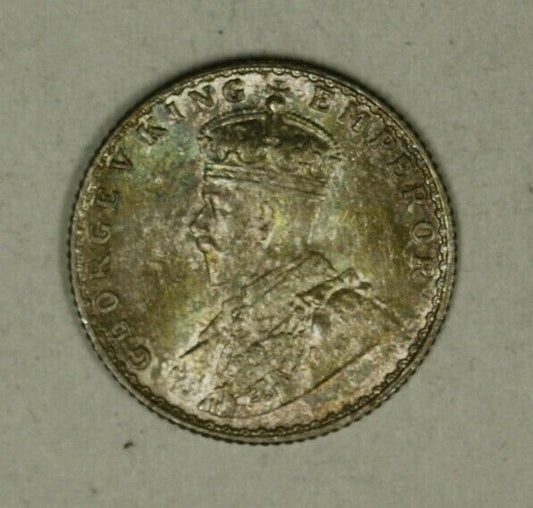 British India Silver 1/4 Rupee 1928-B  Choice UNC some colorful toning A2308