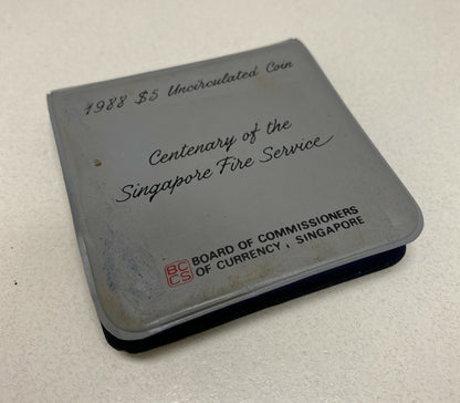 Singapore 1988 $5 Uncirculated Fire Service Centennial Coin Proof RARE   B206