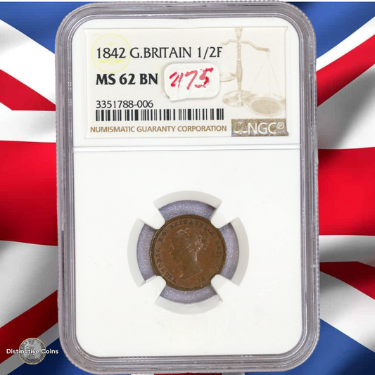 Great Britain 1842 1/2 Farthing NGC MS62BN - GBS018