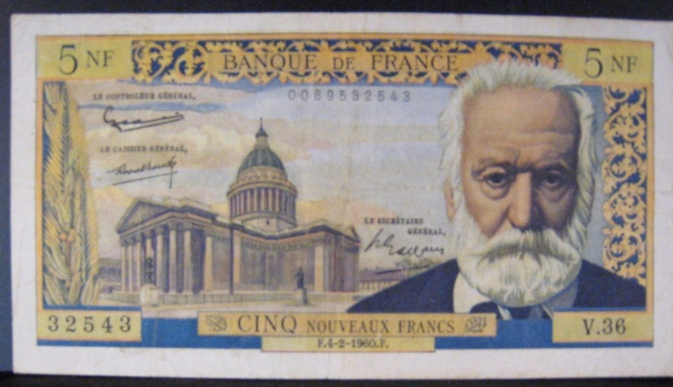 1960 France, Bank of  5 New Francs P-141a Few Pinholes  