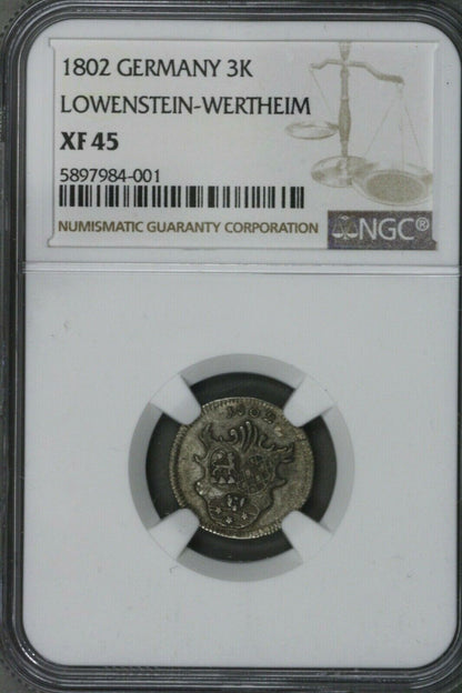 Germany Lowenstein Werthim 1802 3 Kreuzer  NGC XF 45  S285