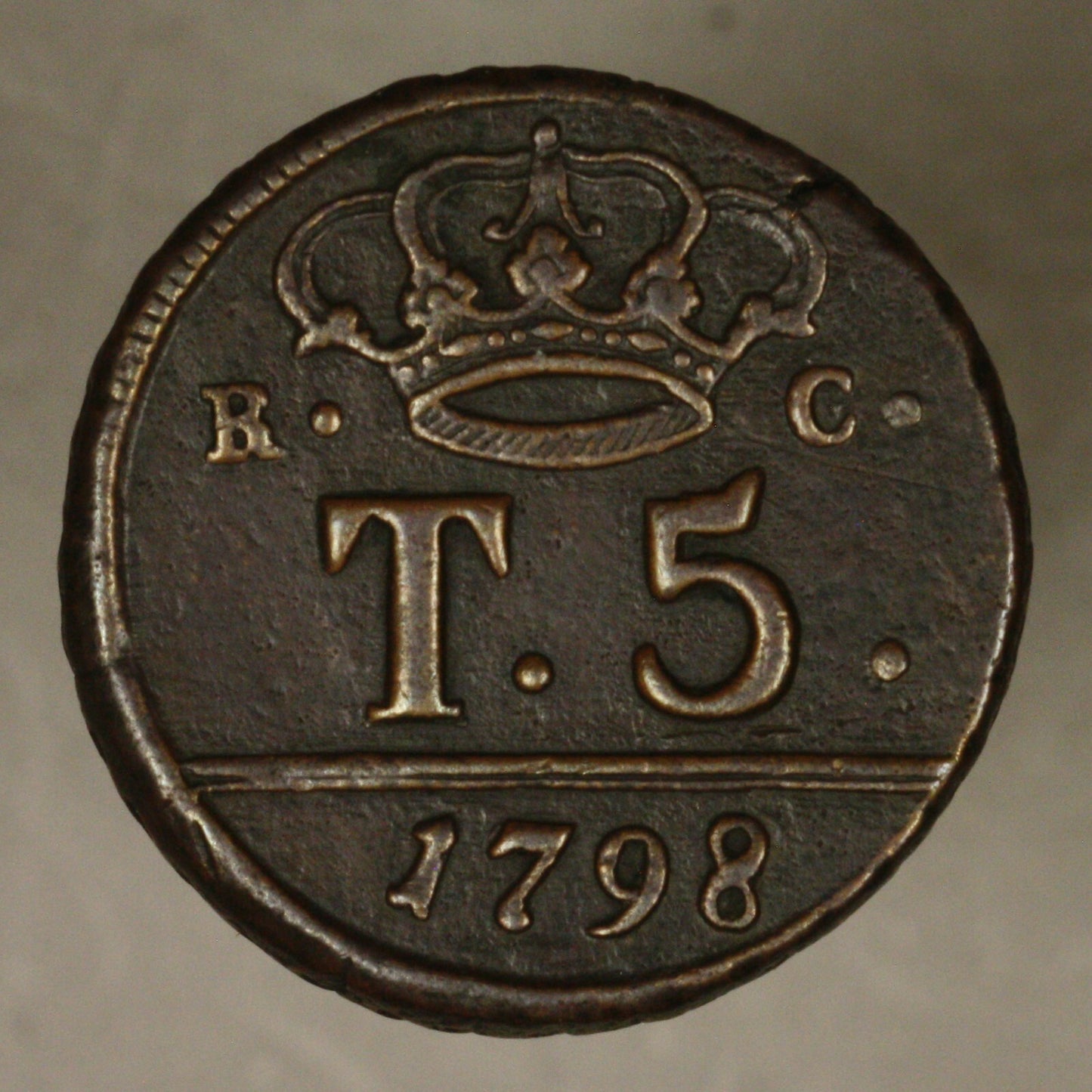 Italy - Naples 1798 5 Tornes XF copper minor rim flaws