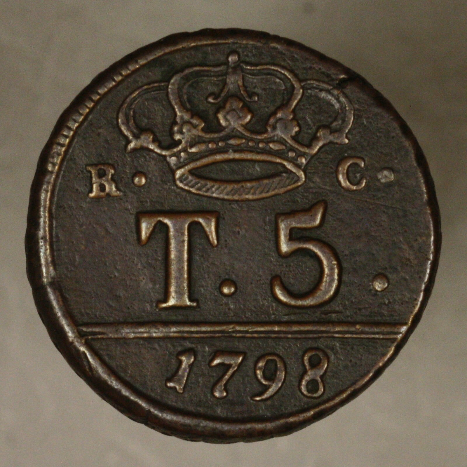 Italy - Naples 1798 5 Tornes XF copper minor rim flaws