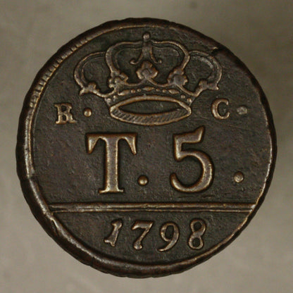 Italy - Naples 1798 5 Tornes XF copper minor rim flaws