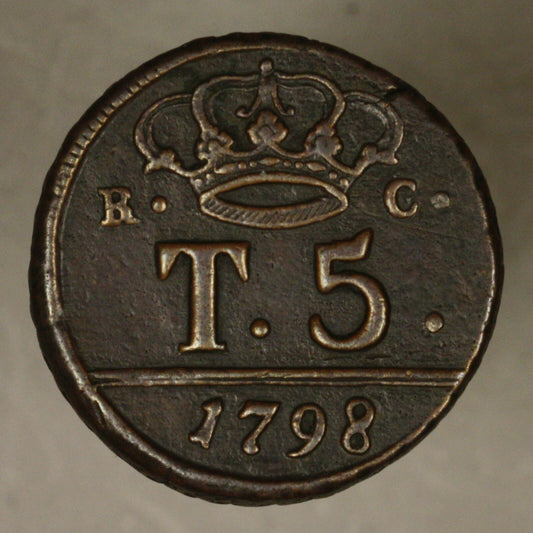 Italy - Naples 1798 5 Tornes XF copper minor rim flaws