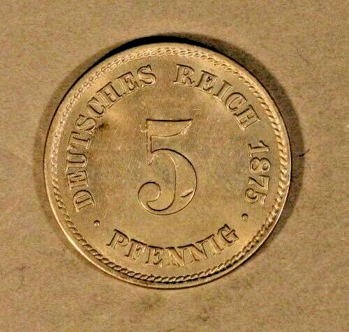 1875J Germany Empire 5 Pfennig BU Flan Flaw   