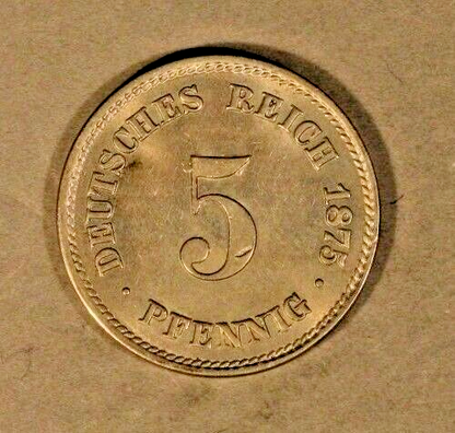 1875J Germany Empire 5 Pfennig BU Flan Flaw   