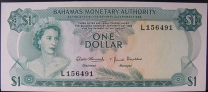1968 Bahamas, Monetary Authority $1 Dollar Note  CU