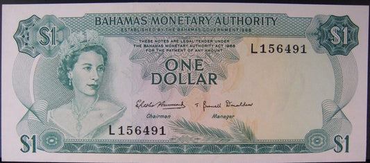 1968 Bahamas, Monetary Authority $1 Dollar Note  CU