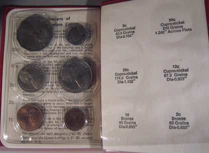 1970 Australia 6 Pc. Coinage Design Set in Wallet  