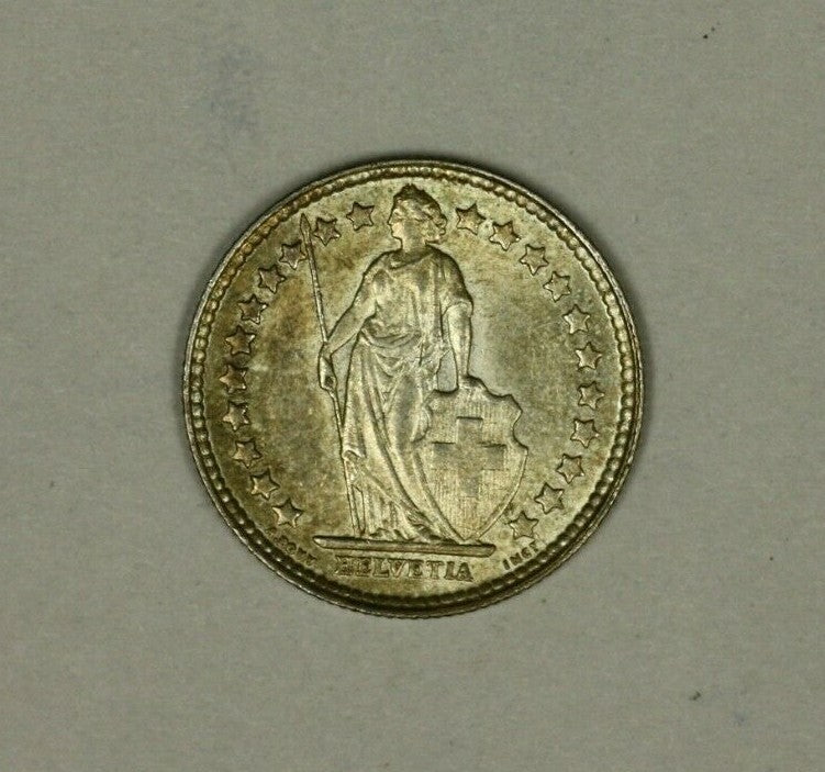 Switzerland   Silver 1/2 Franc 1928 Light Toned  UNC  A1050
