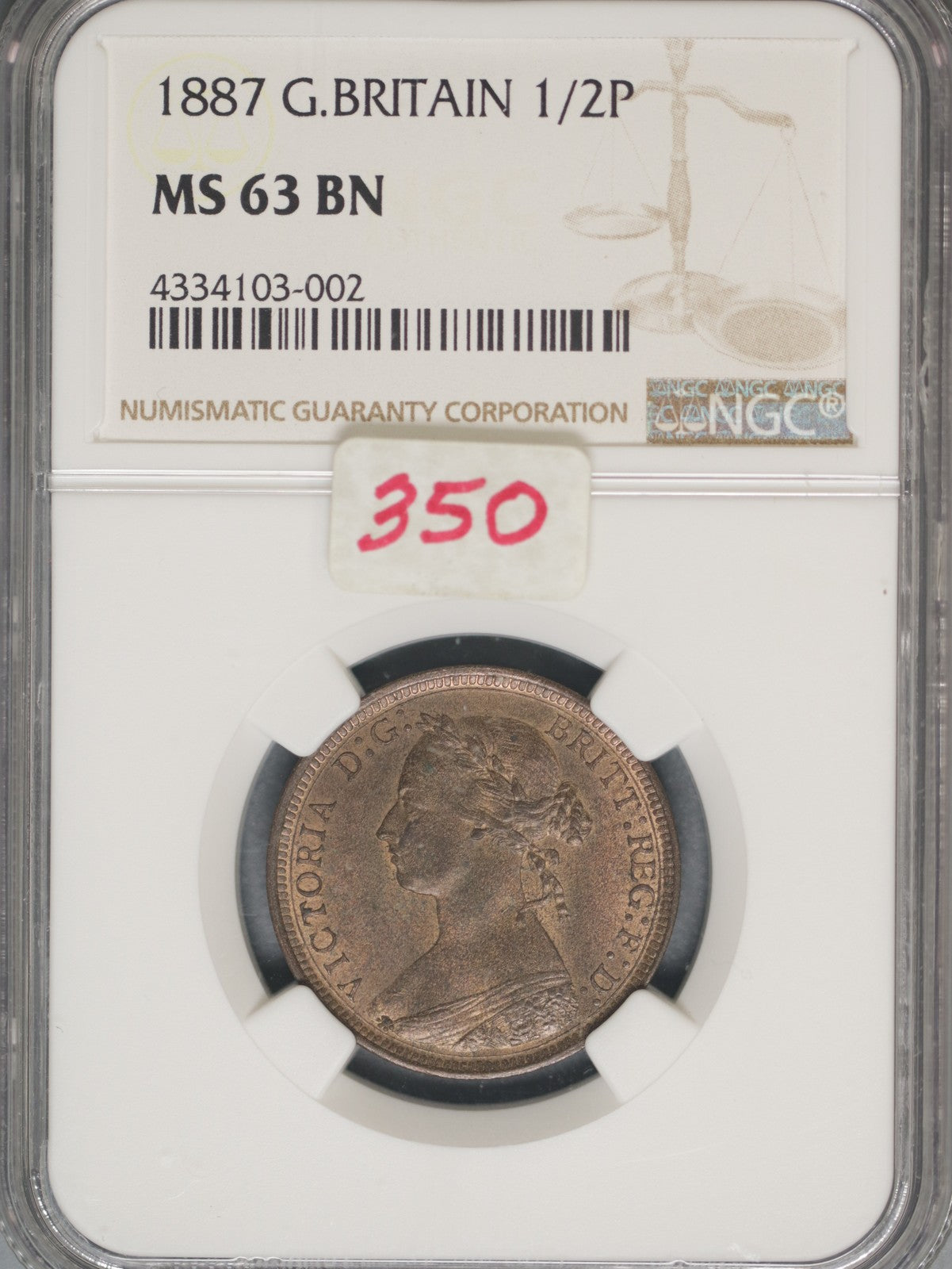 Great Britain 1887 1/2 Penny K-754 NGC MS63 BN
