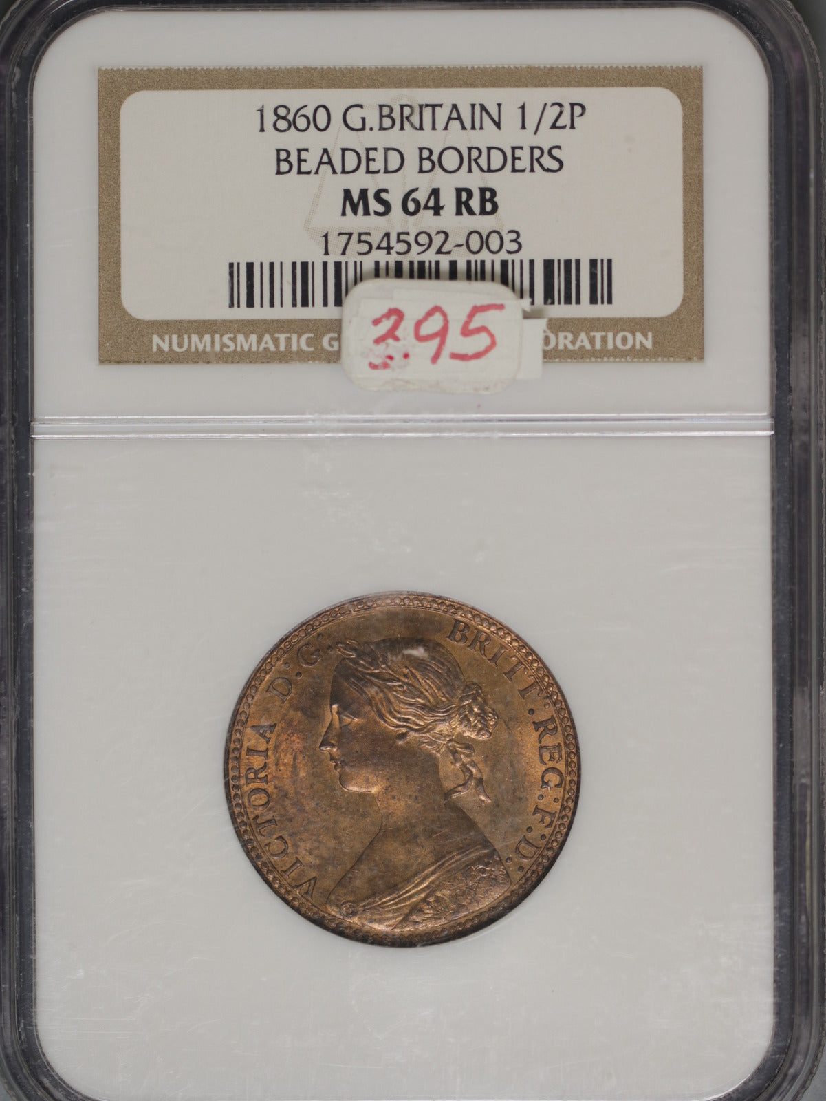 Great Britain 1860 1/2 Penny K-748.2 NGC MS64 RB Beaded