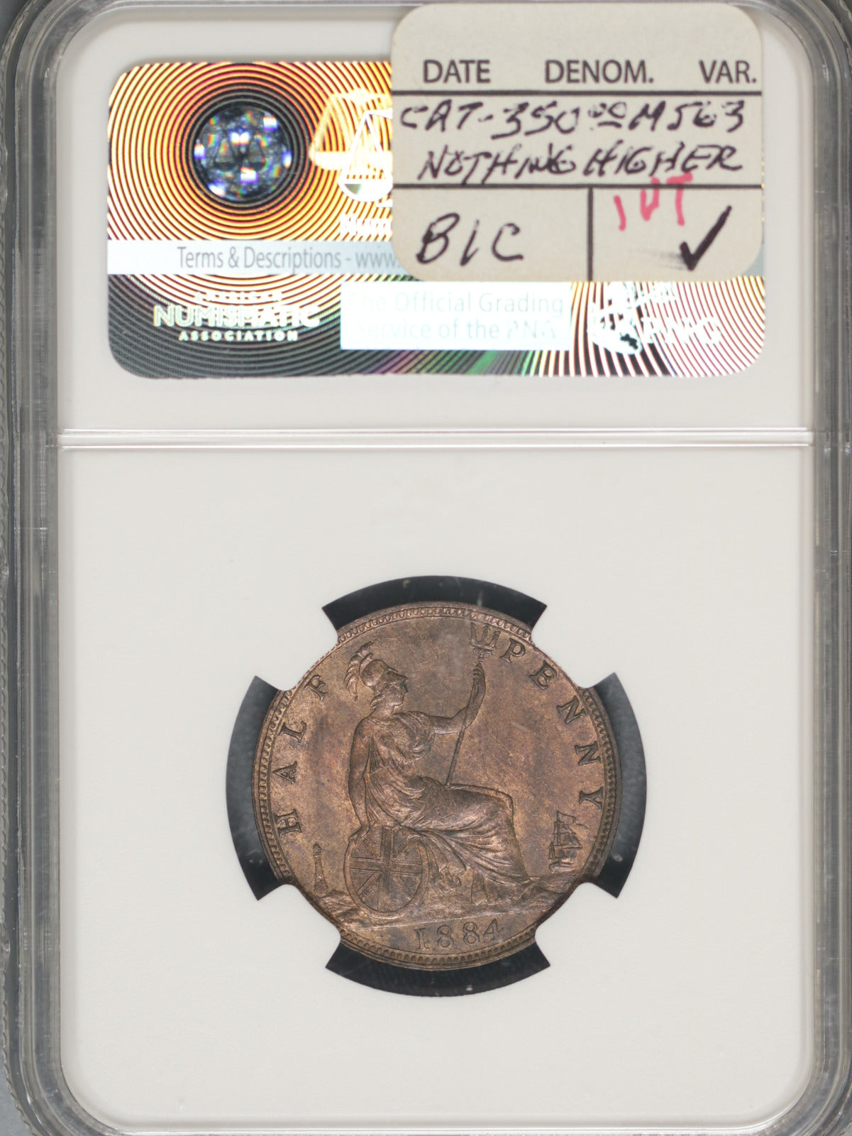 Great Britain 1884 1/2 Penny K-754 NGC MS64 RB