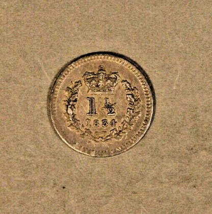 1834 Great Britain 1 1/2 Pence Silver William IV  Nice  