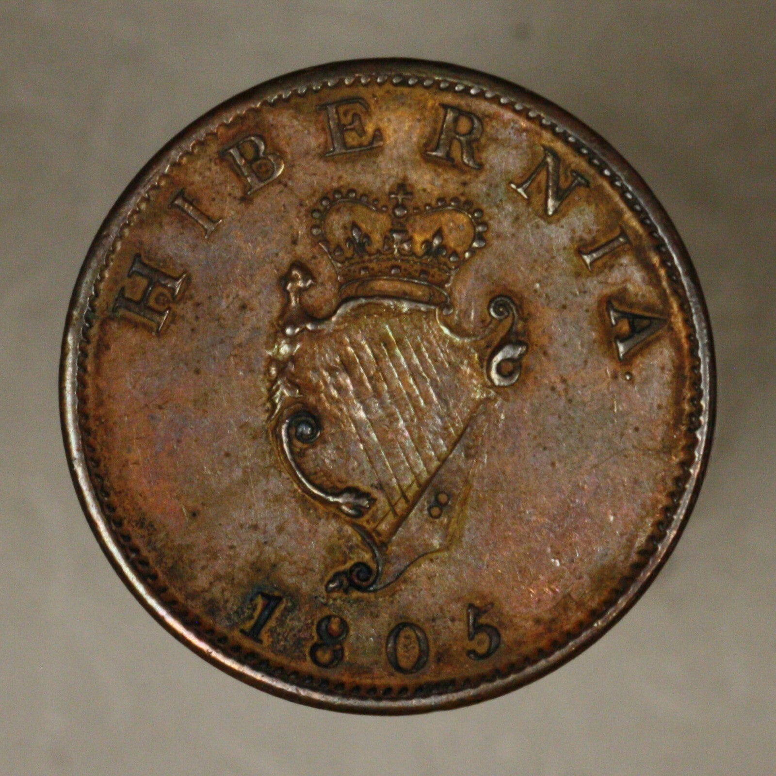 Ireland 1805 half 1/2 Penny Unc beautiful toning 