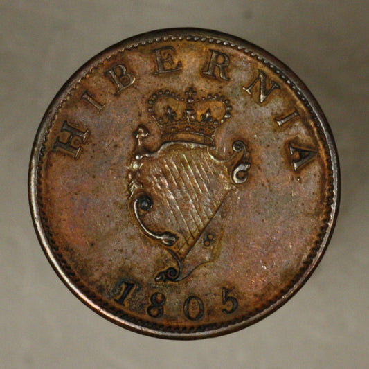 Ireland 1805 half 1/2 Penny Unc beautiful toning 