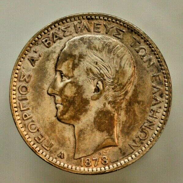 Greece 1873 Drachma Mottled Toning   A529