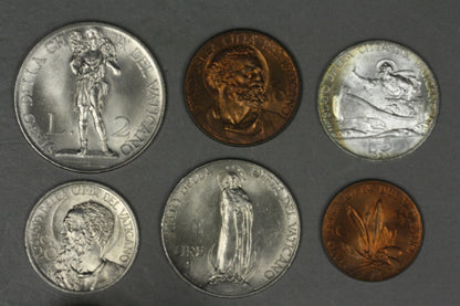 Vatican City 1936 6 Piece Set (Missing 50 Centesimo and 10 Lire)   B164