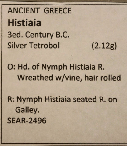 Histiaia 3ed. Century BC Silver Tetrobol Ancient Greece   