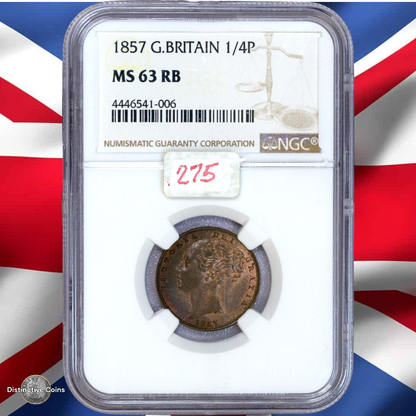 Great Britain 1857 Farthing NGC MS63RB - GBS046