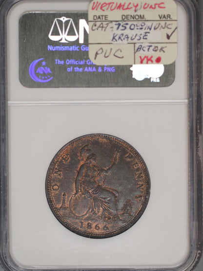 Great Britain 1866 Penny K-749.2 NGC AU58 BN