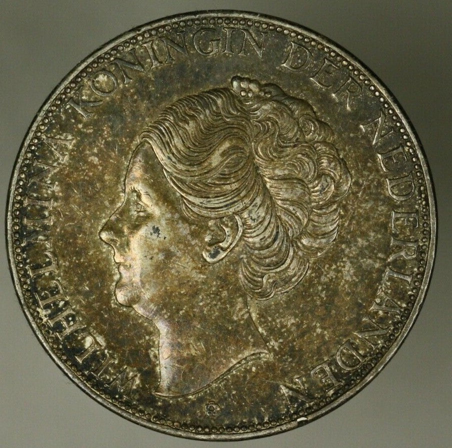 Netherlands Silver 2 1/2 Gulden 1932  deep hairlines  Toned AU/UNC   A2503