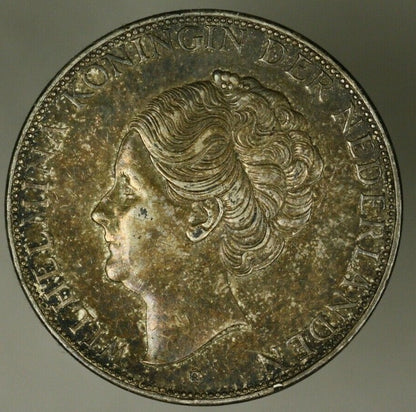 Netherlands Silver 2 1/2 Gulden 1932  deep hairlines  Toned AU/UNC   A2503