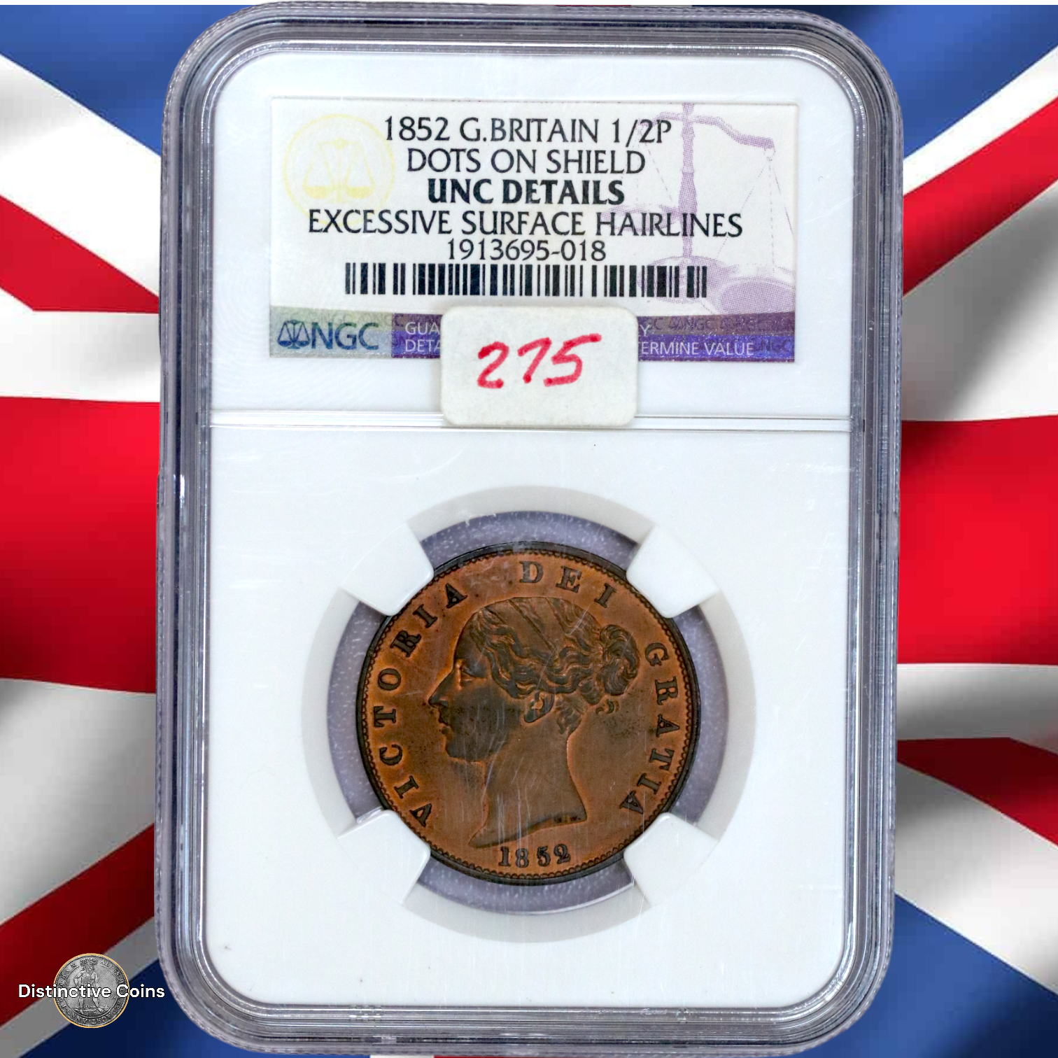 Great Britain 1852 1/2 Penny NGC Unc Details - GBS064
